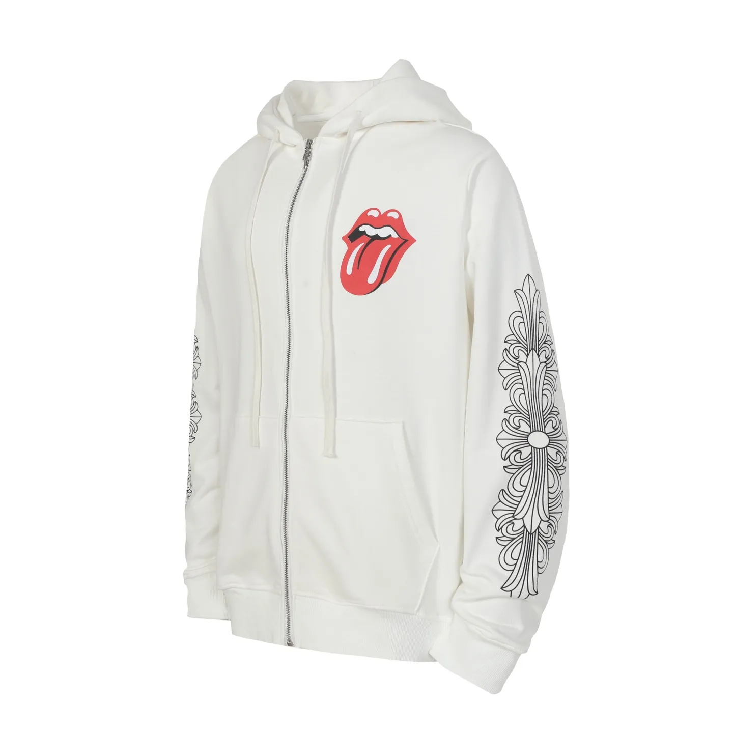 Q03—P230 -Chrome Hearts/Chrome Hearts printed zipper sweatshirt cardigan jacket -420 grams of high-density, high-quality wool, soft, delicate and skin-friendly, soft and silky to the touch, warm and skin-friendly -The hardware zipper accessories are all customized and full of details -Colour: black white -Size: S M L XL